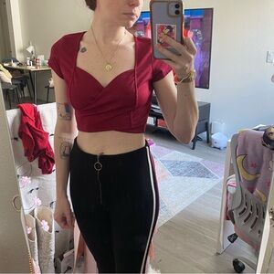 Burgundy crossover crop top
